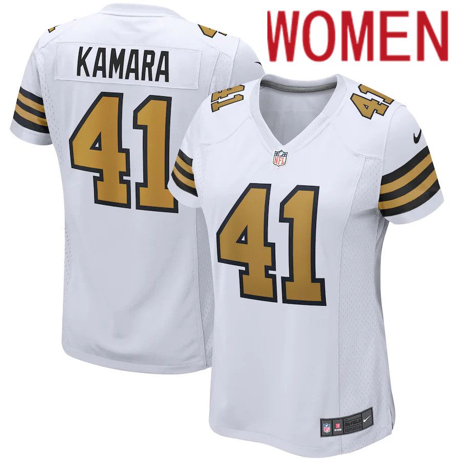 Women New Orleans Saints 41 Alvin Kamara Nike White Alternate Game Player NFL Jersey